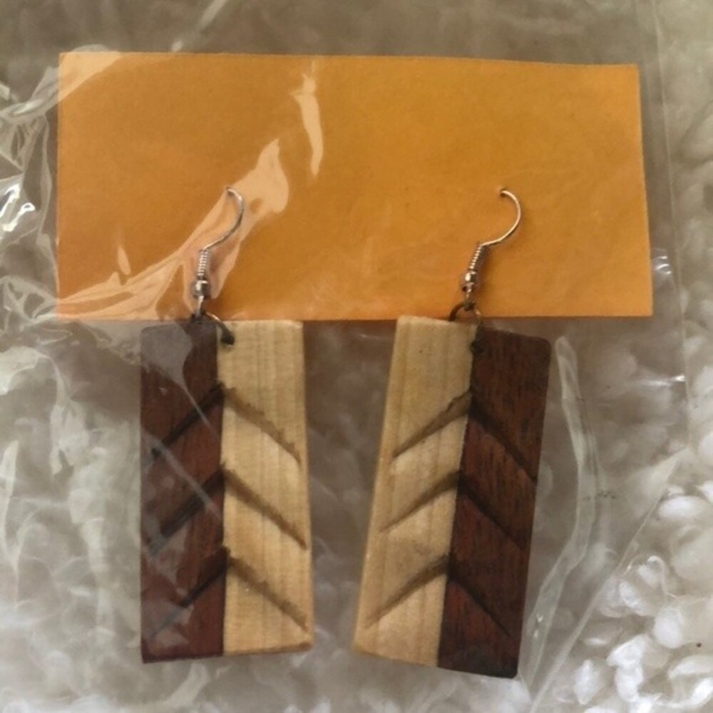 Hawaiian Inspired Two Tone Wooden Earrings